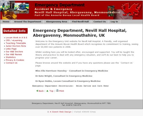 Screenshot of Nevill Hall Hospital website