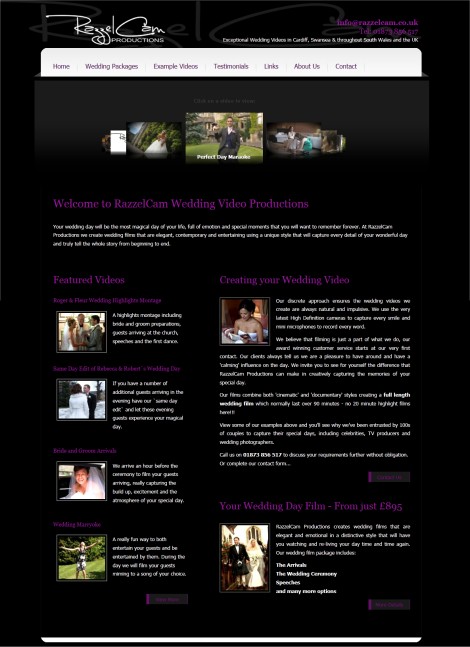 Screenshot of Razzelcam Wedding Video website