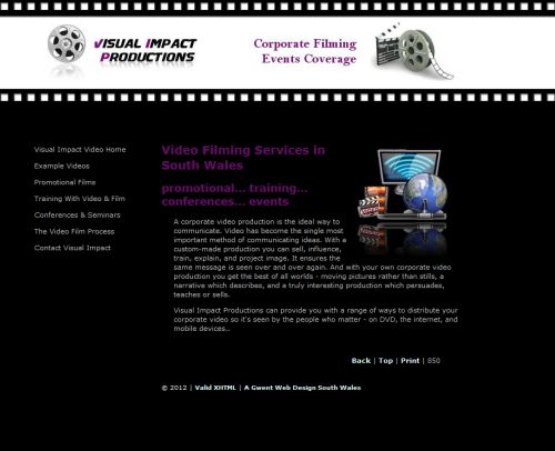 Screenshot of Visual Impact Video website
